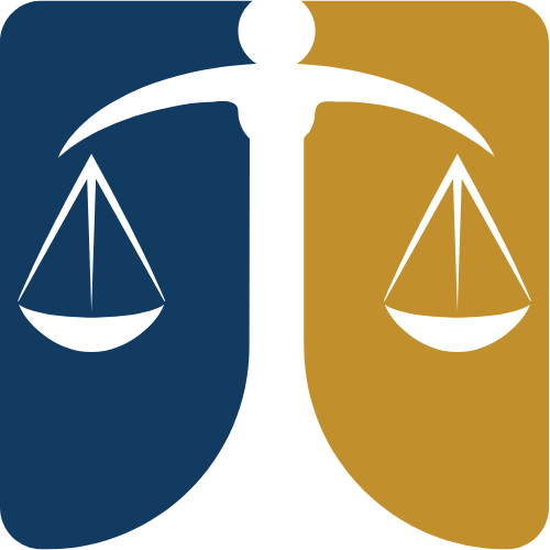 Logo Fundacji Lex Vitae przedstawiające stylizowane symbole w kolorach niebieskim i złotym.
